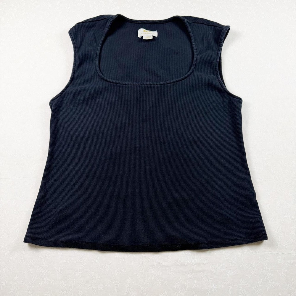 Maeve by Anthropologie Black Ribbed Square Neck Top — XL 🖤